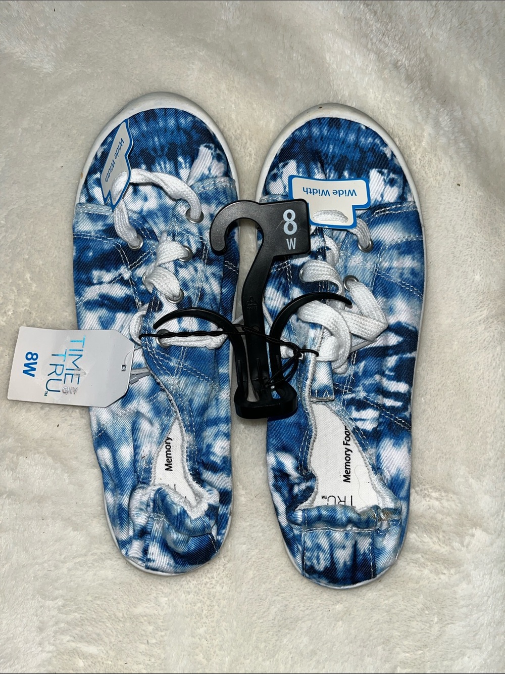 New! Time and Tru Girls' Blue White Tie-Dye Slip-On Sneakers 8W